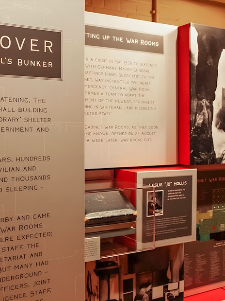 Westminster tour display of Churchill's War Rooms history and artifacts.