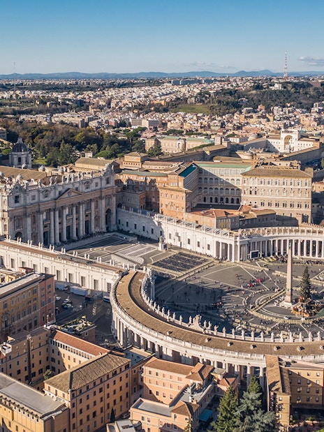 Aerial view of Saint Peter's Square and St. Peter's Basilica in Vatican City.