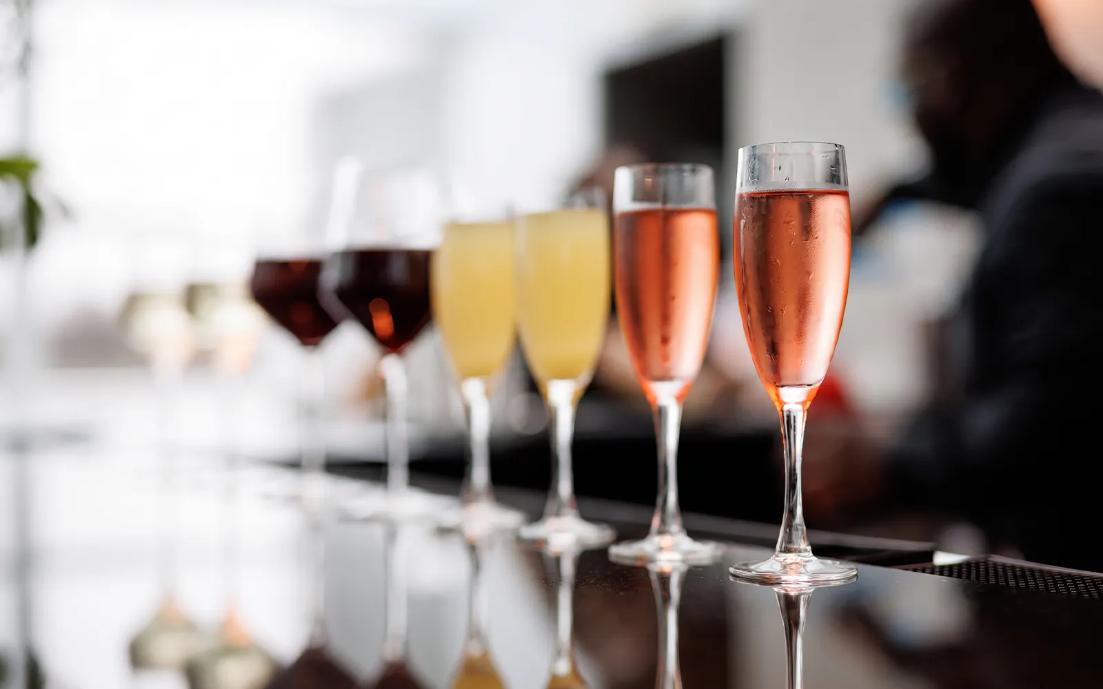 Mimosas on a table during a brunch cruise in Washington DC.