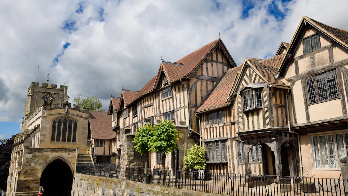Lord Leycester Hospital historic timber-framed buildings in Warwick, England.