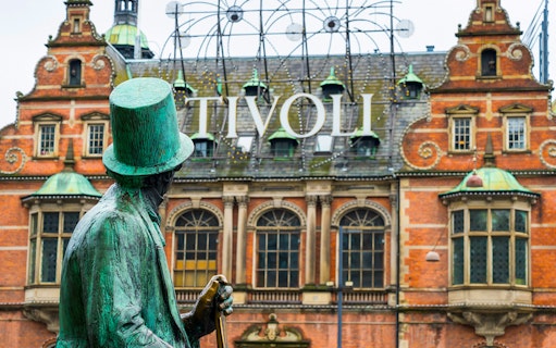 Statue in front of Tivoli Gardens entrance, Copenhagen.