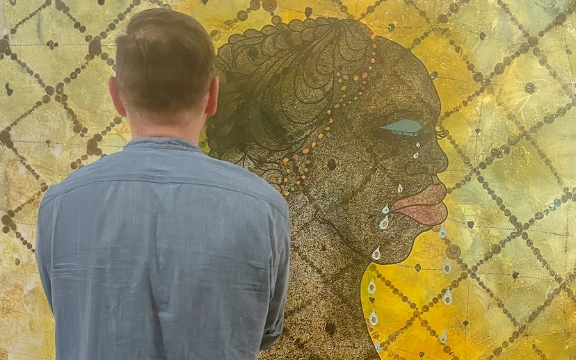 Guest viewing artwork on the Tate Britain Official Discovery Tour.