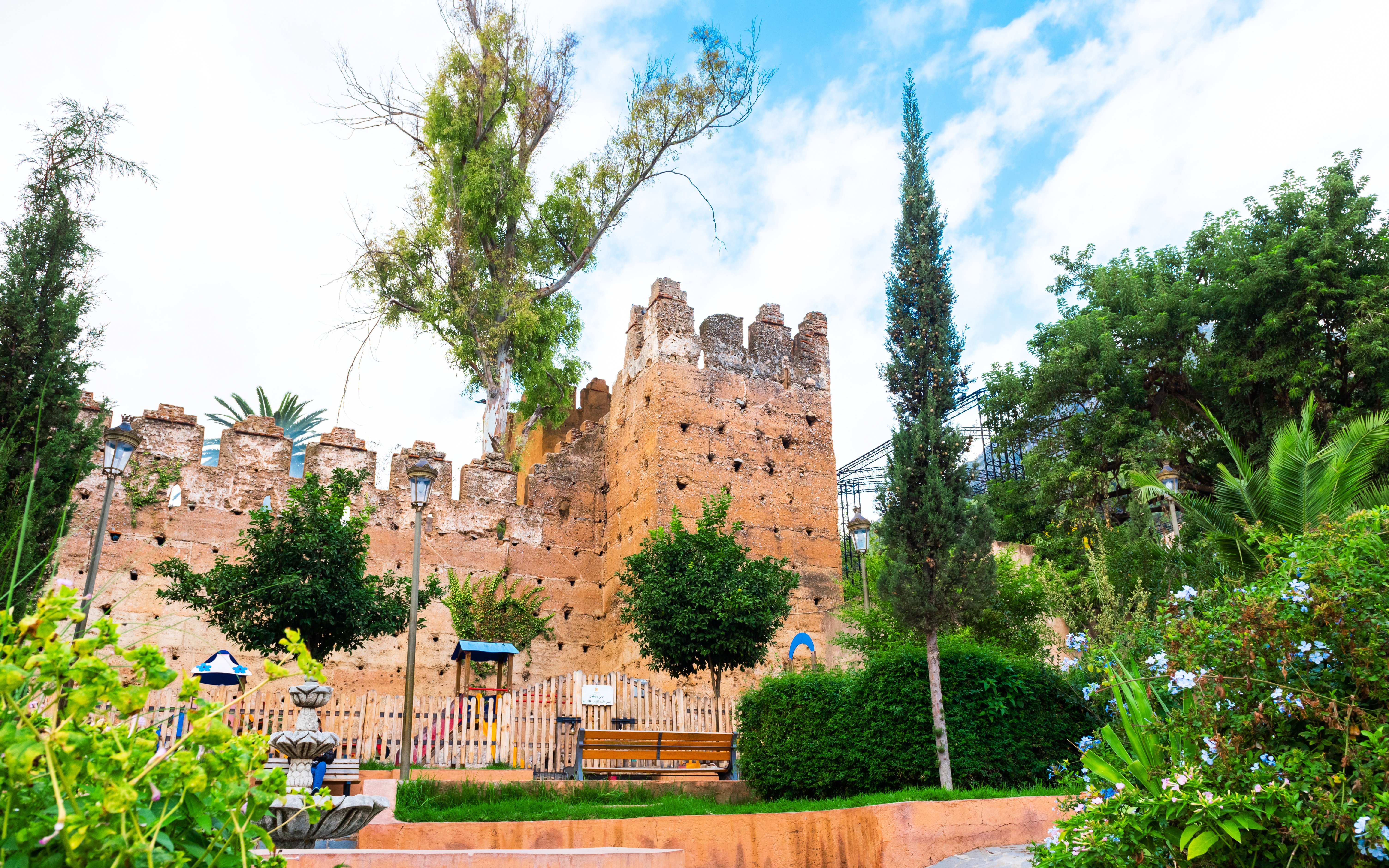 Kasbah of Chefchaouen with surrounding greenery, Morocco.