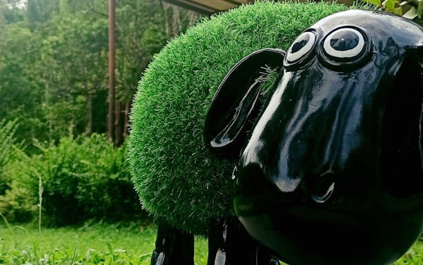 Sculpture of a sheep with grass-like texture at Gaharu Tea Valley, Gopeng, Perak.