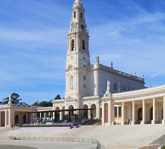 Sanctuary of Our Lady of Fátima with bell tower in Fátima, Portugal.