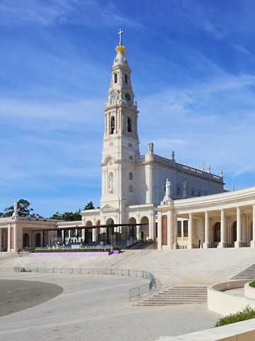 Sanctuary of Our Lady of Fátima with bell tower in Fátima, Portugal.