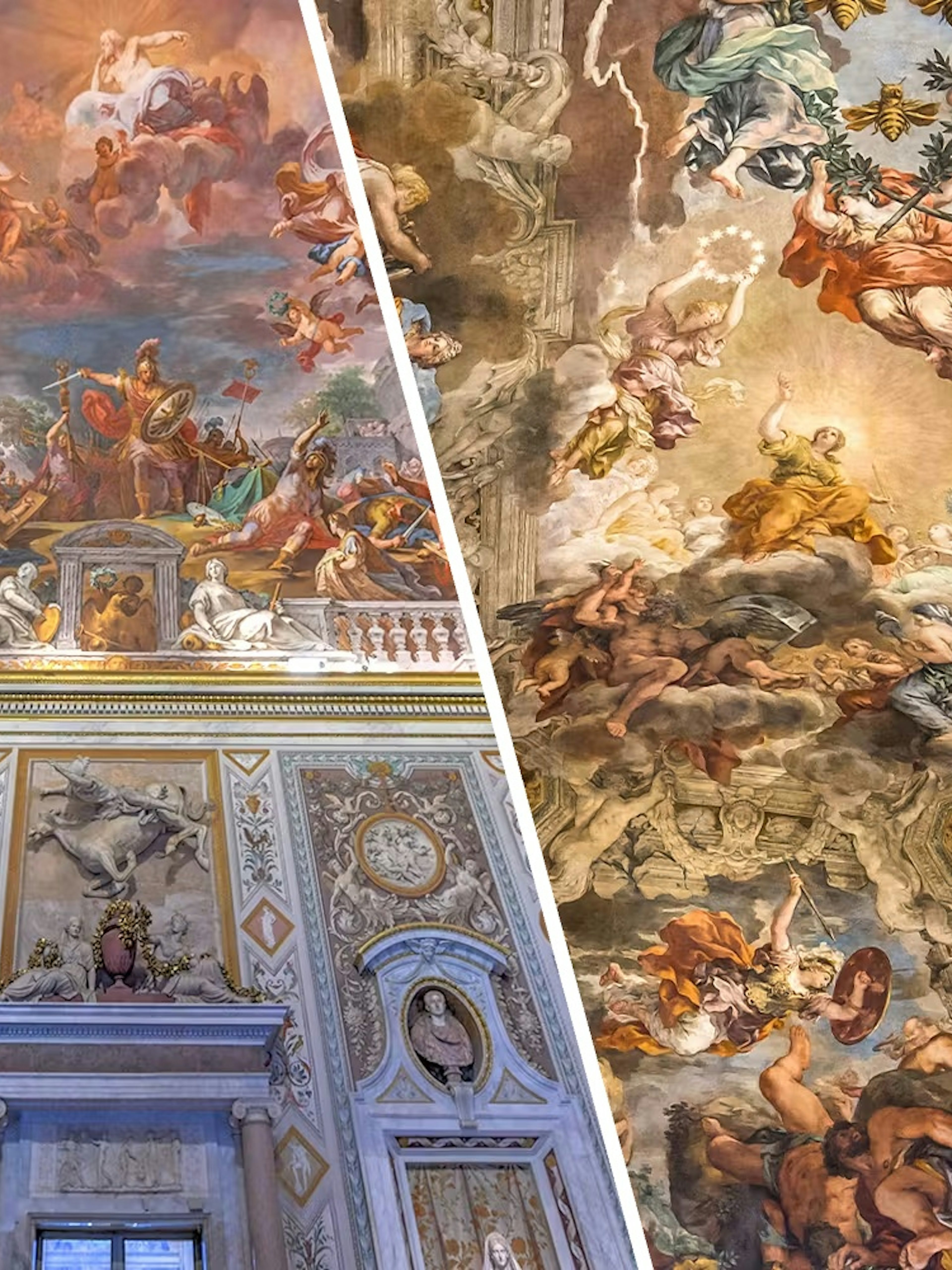 Borghese Gallery ceiling frescoes depicting mythological scenes in Rome, Italy.