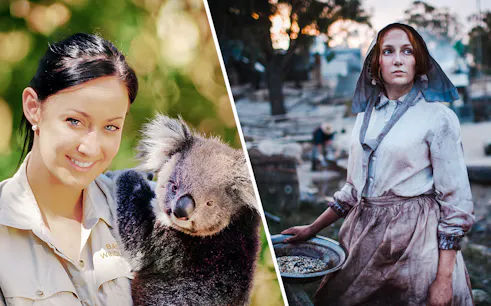 Ballarat Wildlife Park koala encounter and Sovereign Hill historical reenactment.