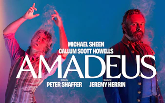 Amadeus play poster featuring actors with smoke effects, Westend production.