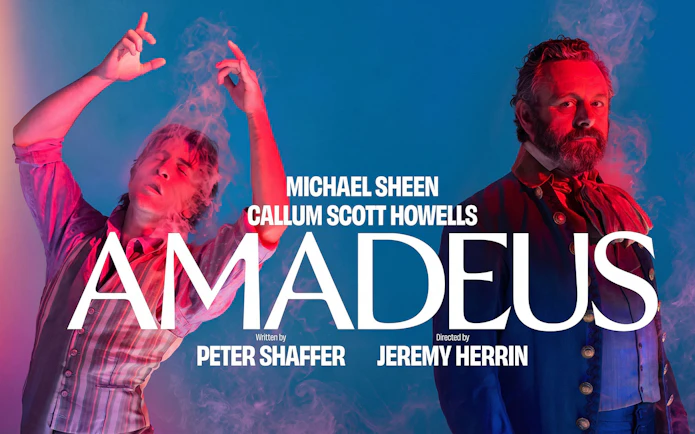 Amadeus play poster featuring actors with smoke effects, Westend production.
