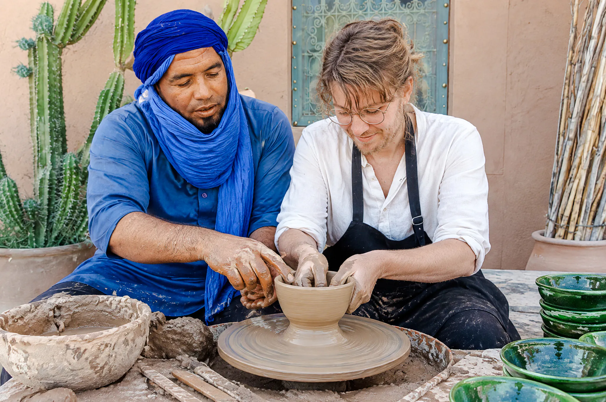 Pottery making at Agafay Desert cooperative, Marrakesh.