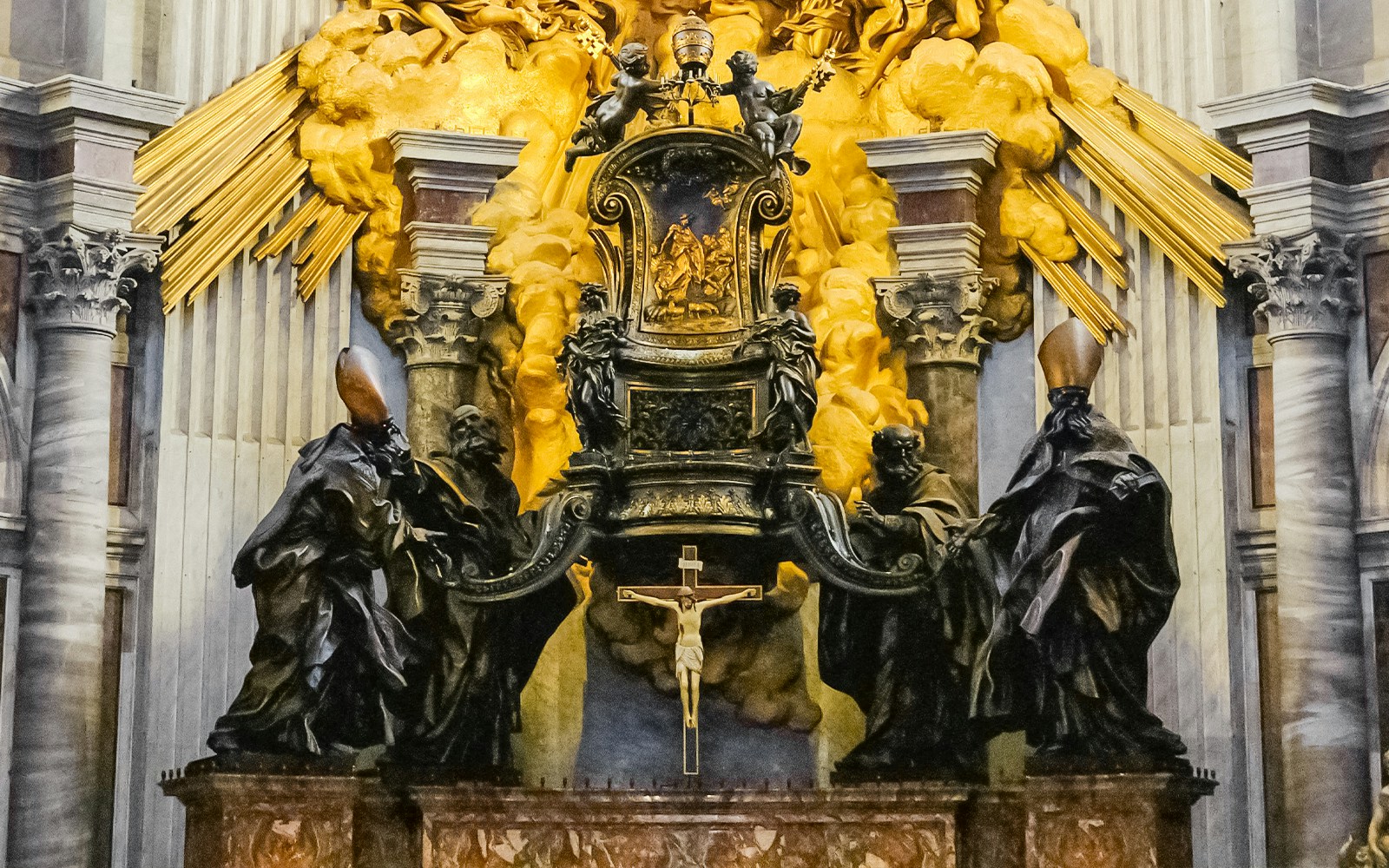 Statues of the Doctors of the Church surrounding St. Peter's Chair in St. Peter’s Basilica, Vatican City.