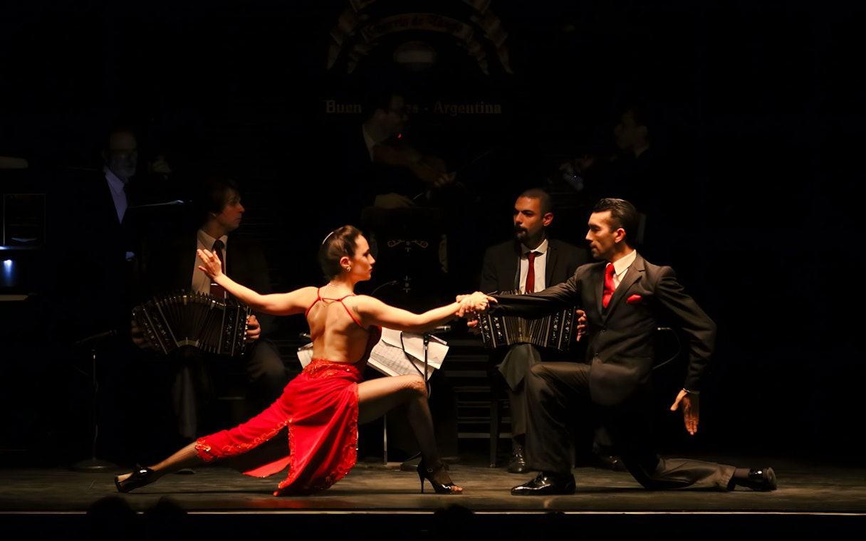 Dancers performing at Piazzolla Tango Show in Buenos Aires, Argentina.