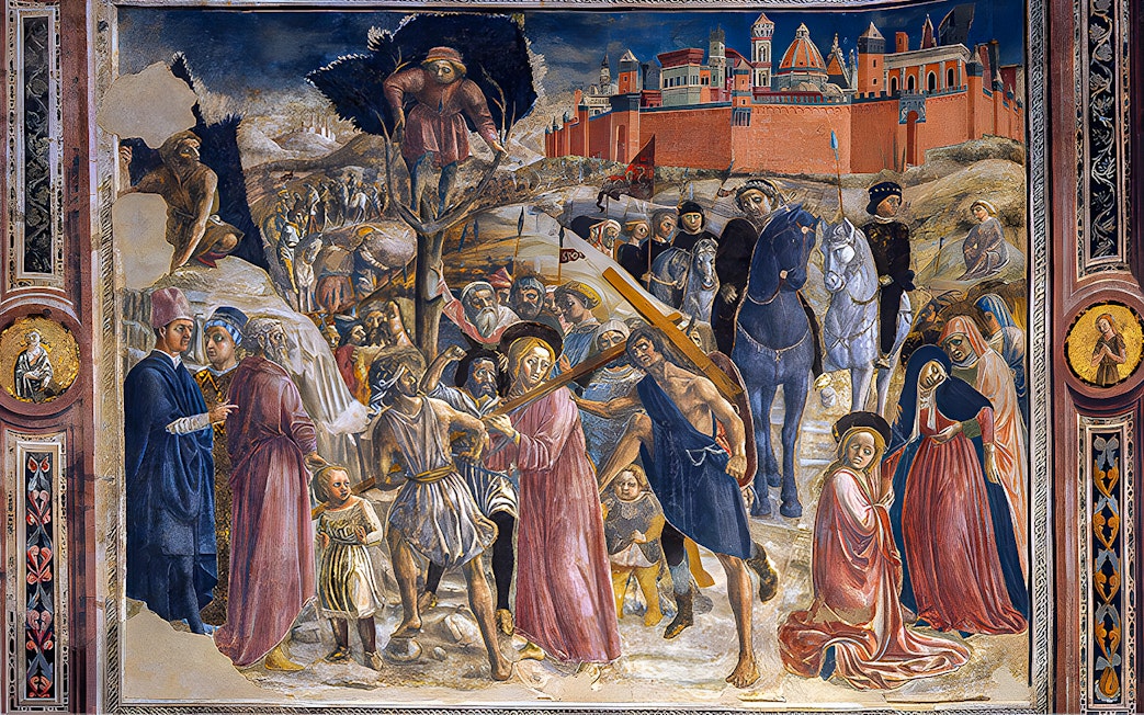 Fresco depicting biblical scene inside Siena Cathedral, Italy.