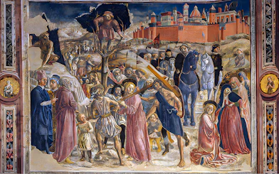 Fresco depicting biblical scene inside Siena Cathedral, Italy.
