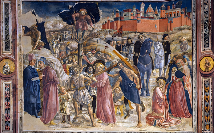 Fresco depicting biblical scene inside Siena Cathedral, Italy.