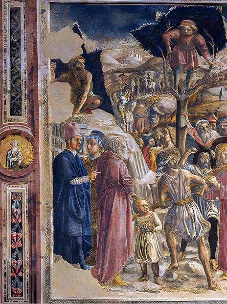 Fresco depicting biblical scene inside Siena Cathedral, Italy.