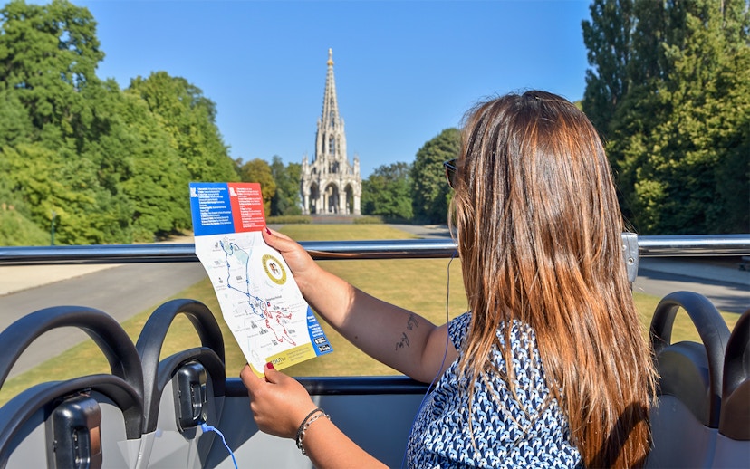 Tootbus Brussels HOHO bus passenger views Mini Europe map and landmark.