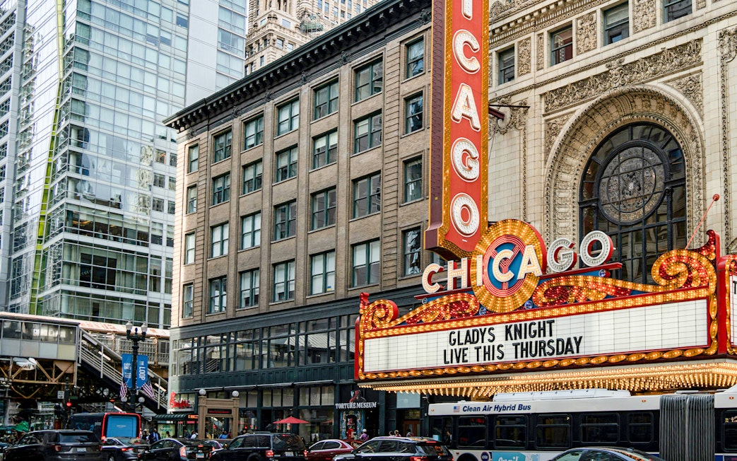 Chicago theater marquee near the Page Brothers Building, Chicago.
