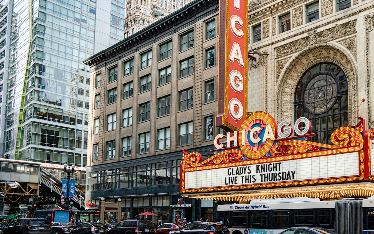 Chicago theater marquee near the Page Brothers Building, Chicago.