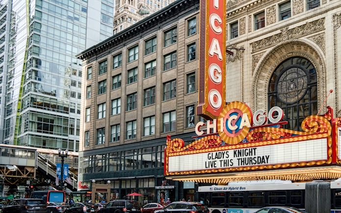 Chicago theater marquee near the Page Brothers Building, Chicago.