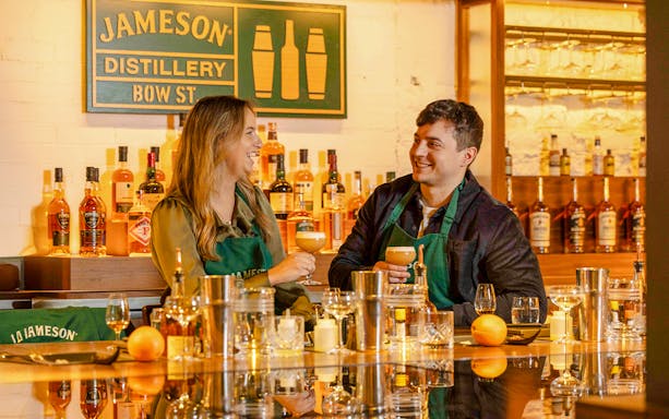 Jameson Distillery blending class participants crafting Black Barrel whiskey in Dublin, Ireland.