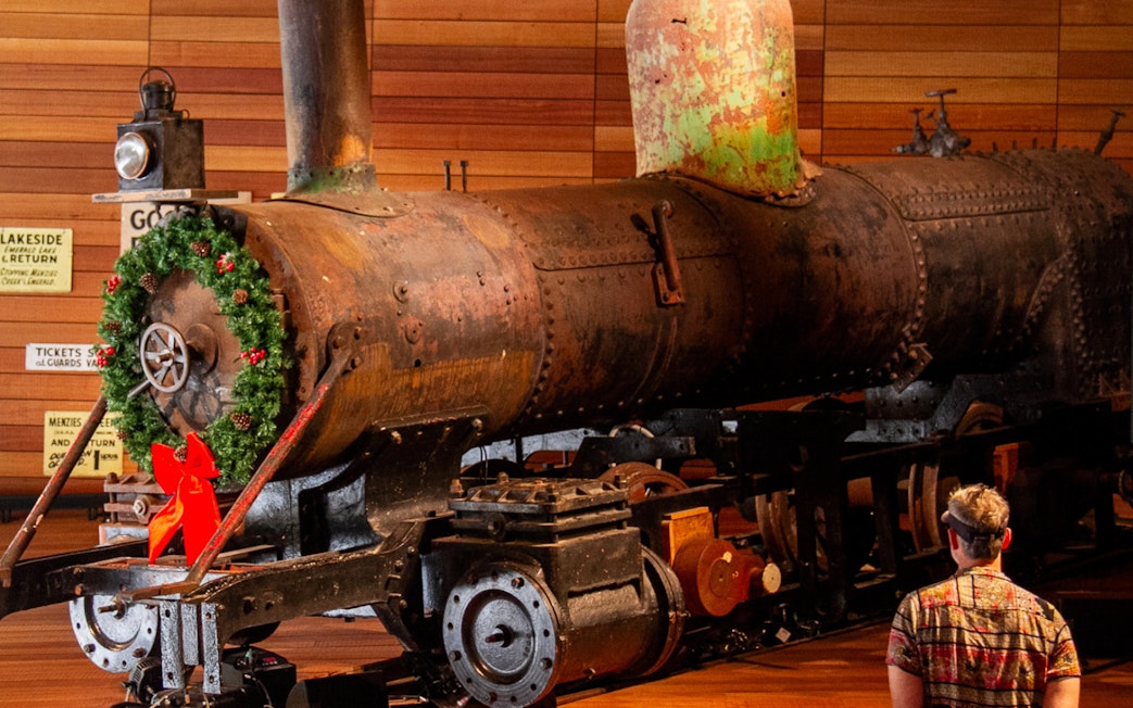 Historic steam locomotive display at Puffing Billy visitor centre near Melbourne.