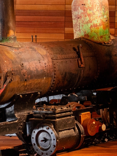 Historic steam locomotive display at Puffing Billy visitor centre near Melbourne.