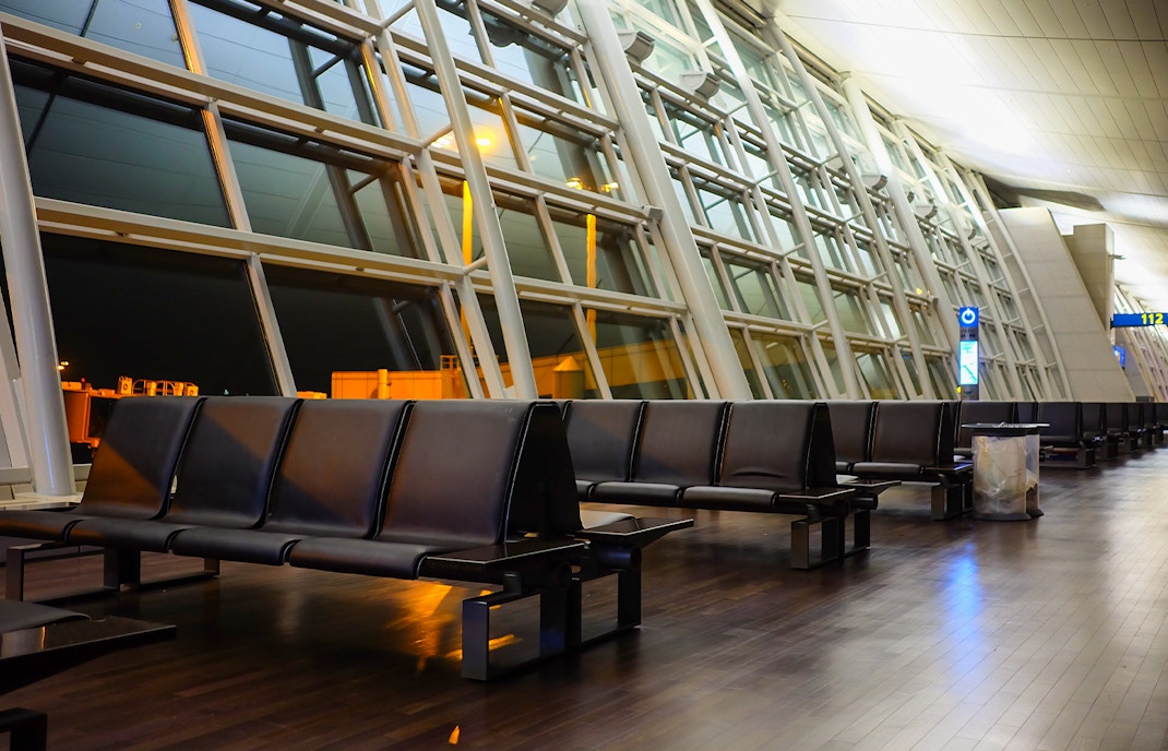 Seoul Incheon International Airport terminal with travelers and airplanes in view