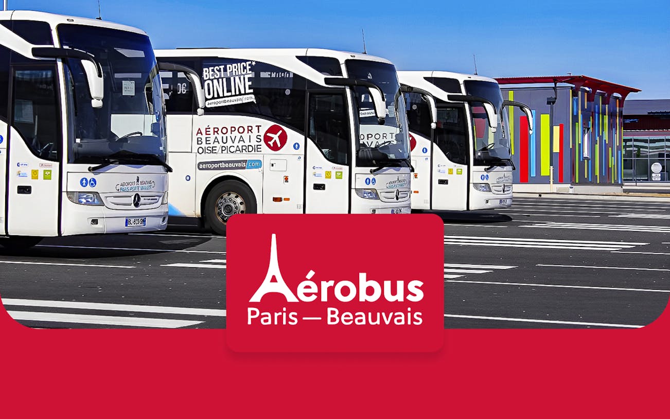 Shuttle buses at Beauvais Airport for round-trip service to Paris.