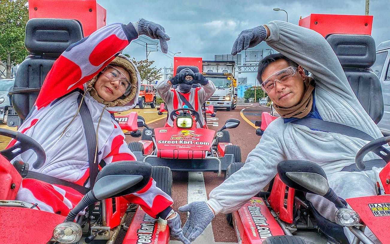 okinawa street-legal go-kart guided tour with costume rental and photos-1