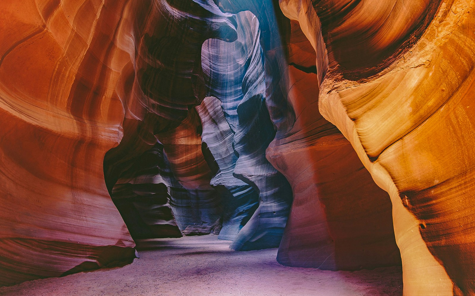 Upper Antelope Canyon sandstone formations with light beams, Page, Arizona.