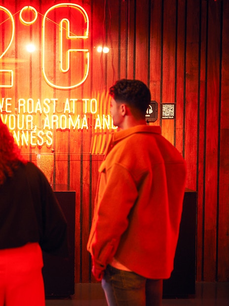 Guests viewing the 232°C roasting exhibit at the Guinness Storehouse.