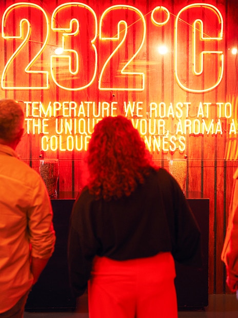 Guests viewing the 232°C roasting exhibit at the Guinness Storehouse.