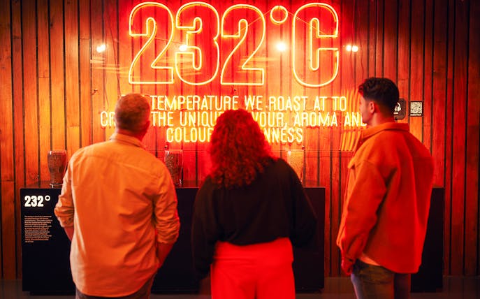 Guests viewing the 232°C roasting exhibit at the Guinness Storehouse.