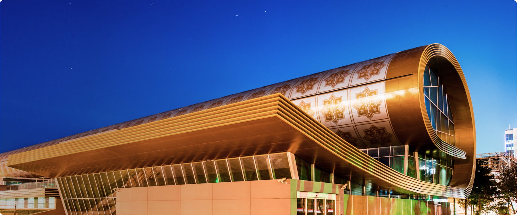 Modern architecture of the Carpet Museum in Baku, Azerbaijan.