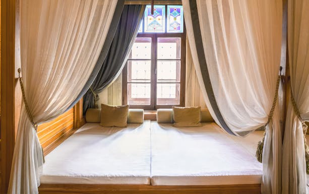 Luxurious relaxation area in Hürrem Sultan Hamam near Hagia Sophia, Istanbul.