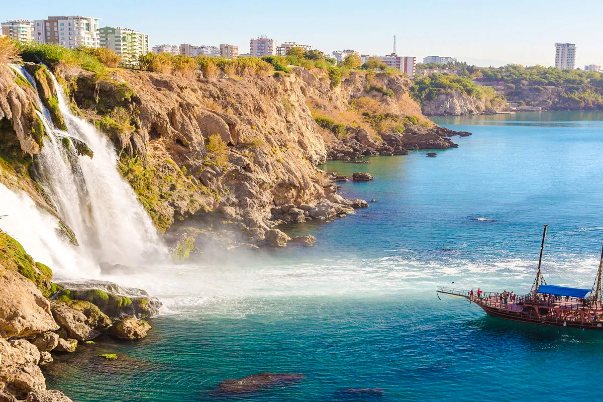 Antalya Coast Boat Cruise to Duden Waterfalls and Lara Beach with Lunch & Soft Drinks
