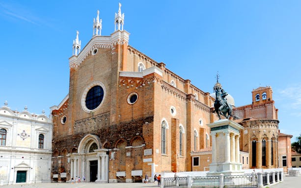 Basilica dei Santi Giovanni e Paolo and equestrian statue in Venice.