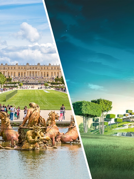 Disneyland Paris Castle with fireworks in the evening sky.