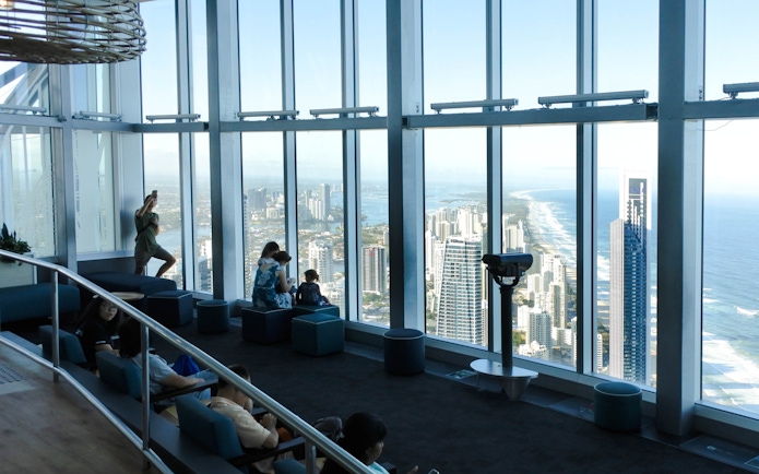 Guests enjoying the view from an observation deck overlooking Gold Coast, Australia.