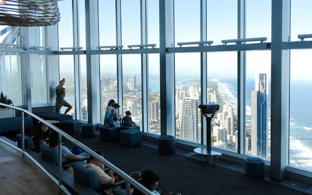 Guests enjoying the view from an observation deck overlooking Gold Coast, Australia.