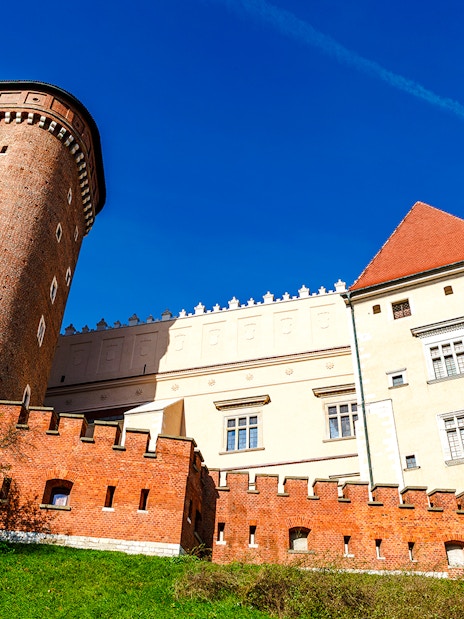 Baszta Sandomierska and Wawel Castle's fire tower in Krakow, Poland.