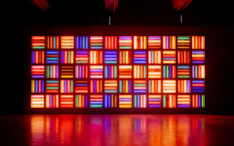 Colorful neon light installation at Amsterdam Light Festival.