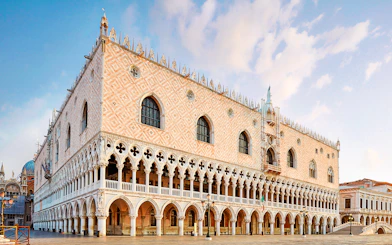 Doge's Palace with Gothic arches in Venice, Italy.