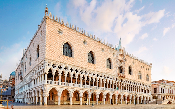Doge's Palace with Gothic arches in Venice, Italy.