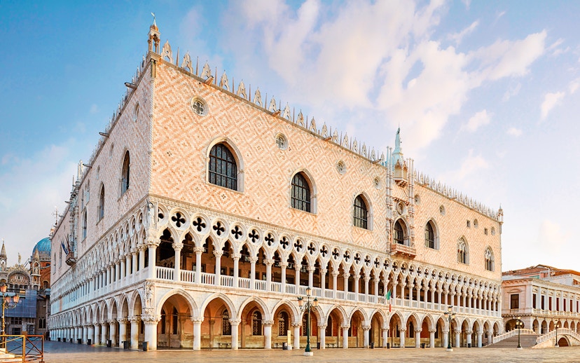 Doge's Palace with Gothic arches in Venice, Italy.