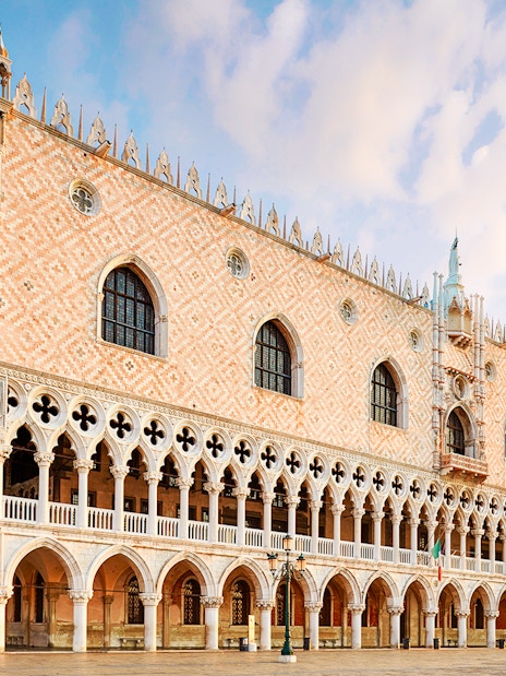 Doge's Palace with Gothic arches in Venice, Italy.