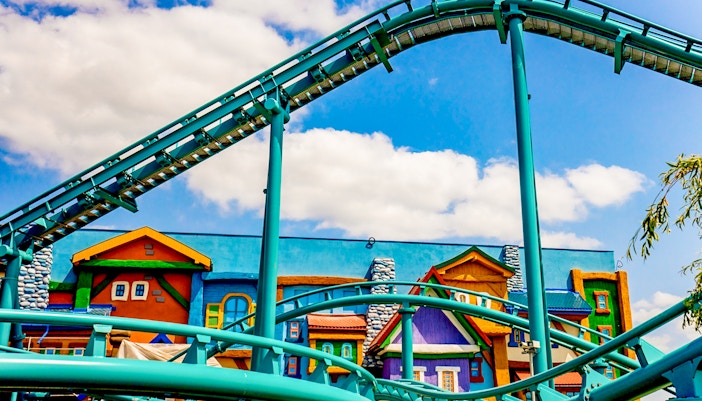 Roller coaster ride at Energylandia theme park, Honey Harbour.