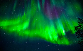 Northern Lights display over Rovaniemi night sky, Finland.